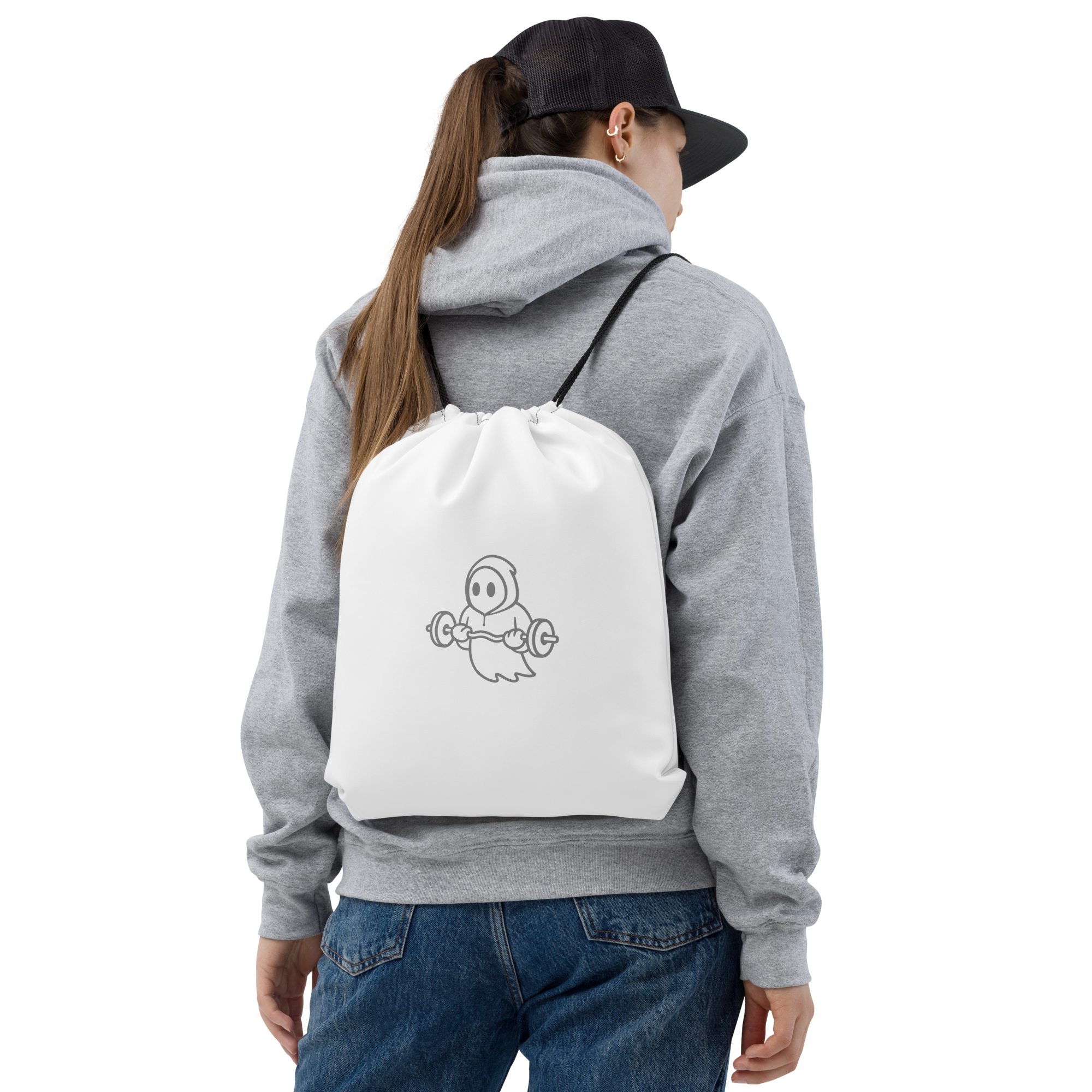 Ghost Fitness Drawstring Bag (White)